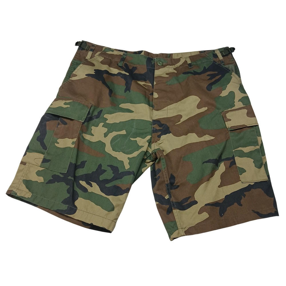 Rothco BDU Cargo Shorts Mens Large Regular Woodland Camo Adjustable Waist Green